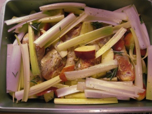 the roasted chicken with apple and leeks beforehand